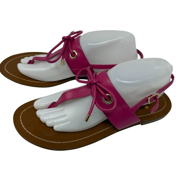 Kate Spade Womens Pink T-Strap Leather Sandals Bow Accent Gold Hardware Size 9 - Picture 2 of 7